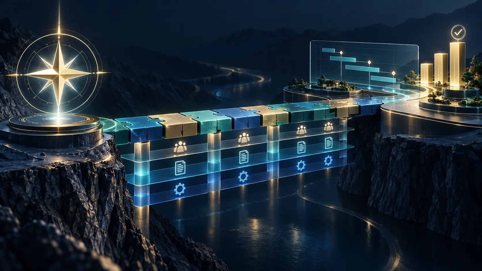 Strategy-to-execution bridge connecting business capabilities, people, information and technology to a delivery roadmap